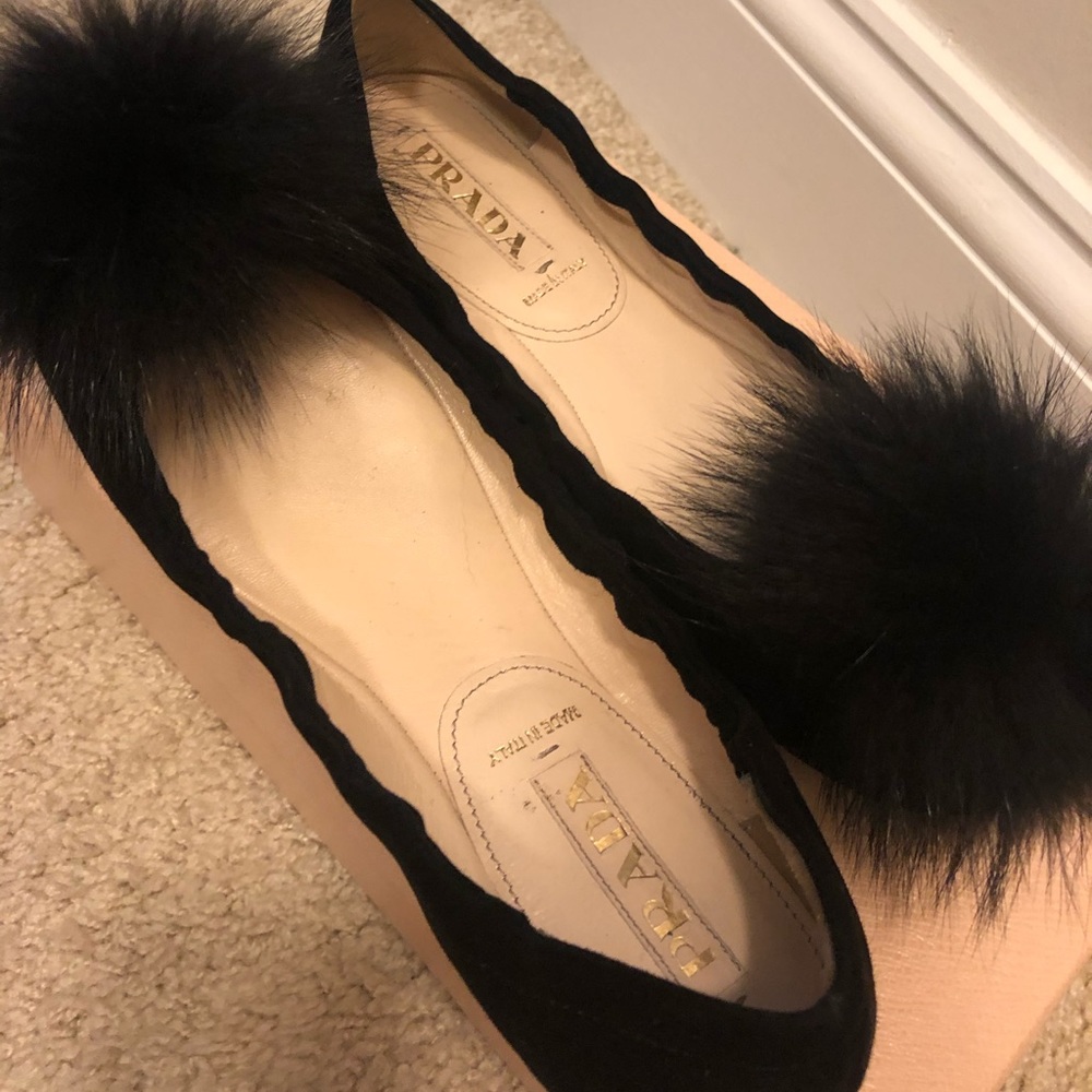 Prada black poof ballet slippers